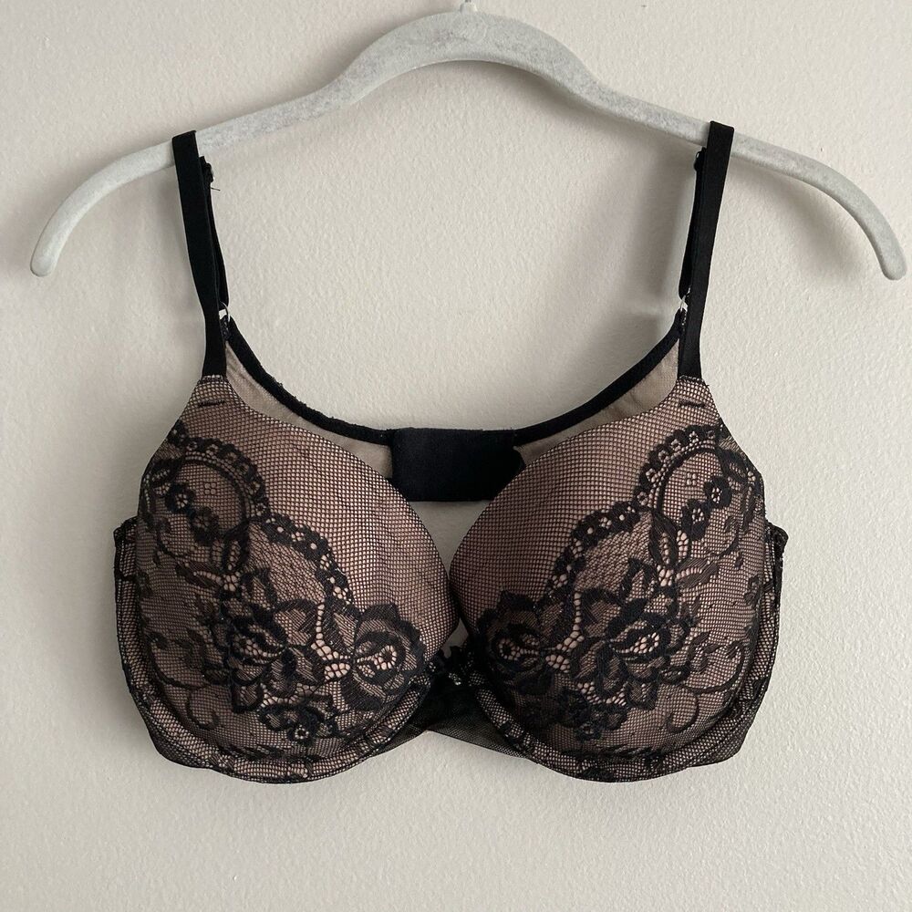 Victoria's Secret Bra Womens 34DD Black Lace Lined Demi Underwire Sexy
